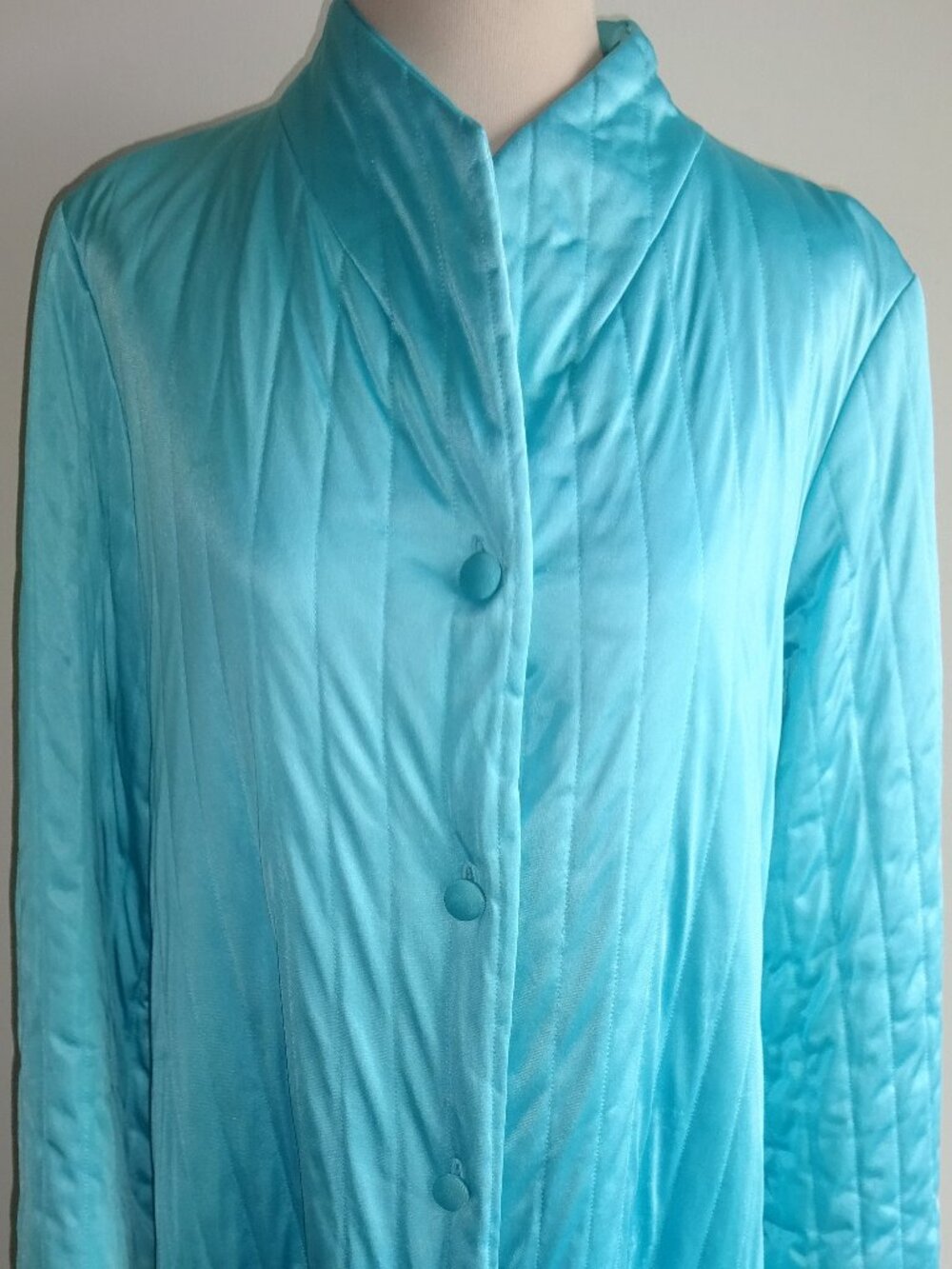 Vintage 1970s 1980s Blue-Green Vanity Fair Quilted Womens Robe House Coat 14 USA